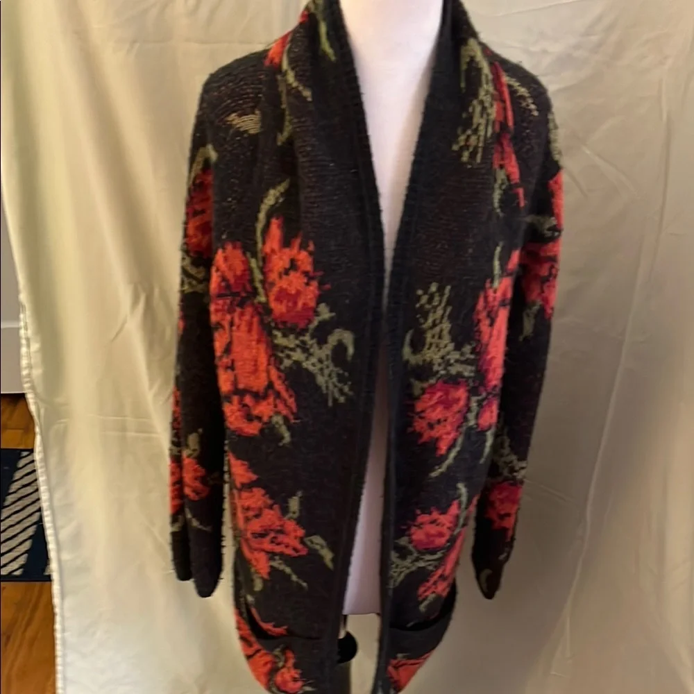Free People Black and Red Floral Cardigan Sweater - Picture 8 of 8